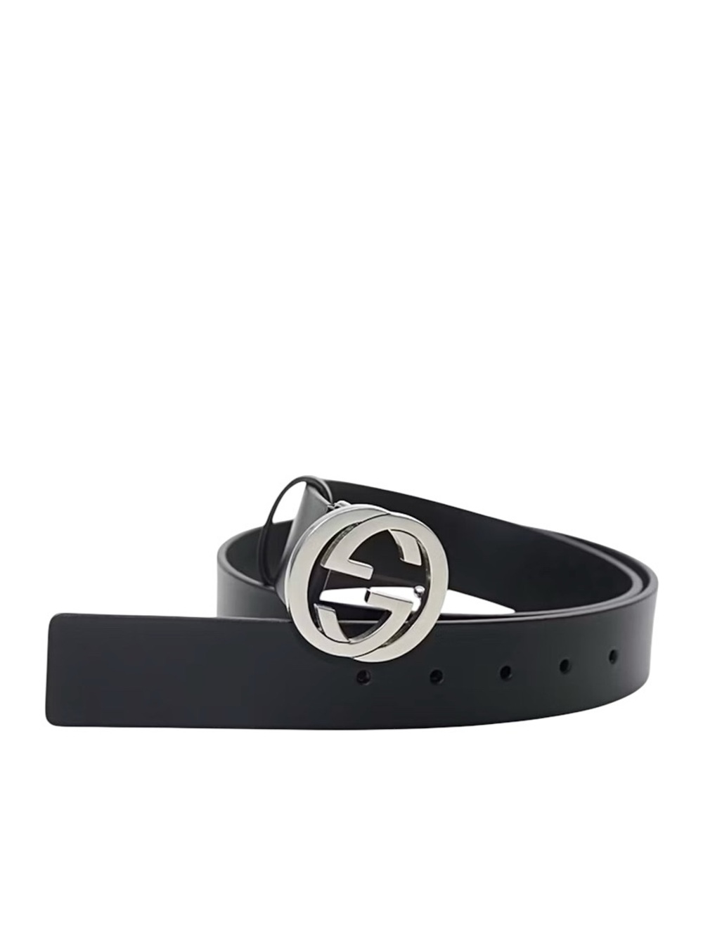 Gucci Black Leather Silver Double G Buckle Belt